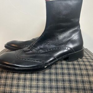 Vero Cuoio Black Leather Wingtip Brogue Ankle Boots Made in Italy‎ Size 42 Mens